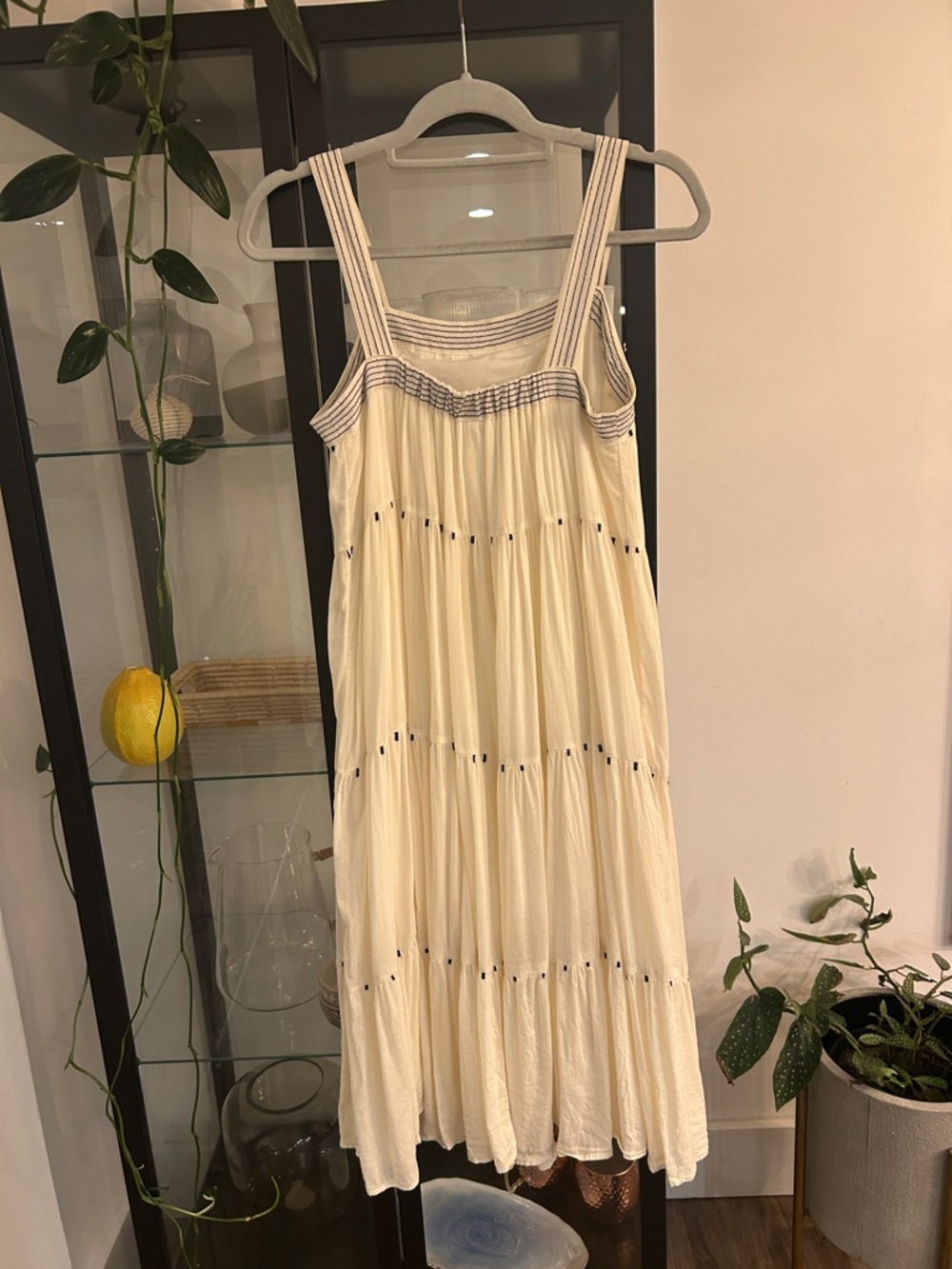 Old Navy Cream Tiered Midi Sundress with Striped Strap Detail - Picture 4 of 7